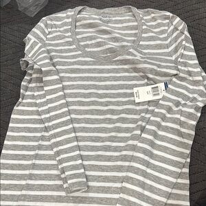 Polo by Ralph Lauren Gray and White Striped Long Sleeve Tee